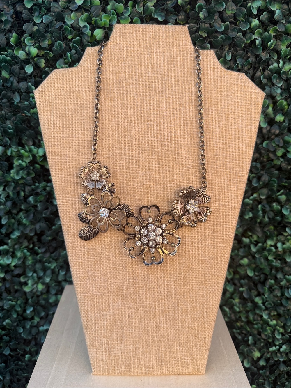 Floral Statement Necklace in Antique Gold